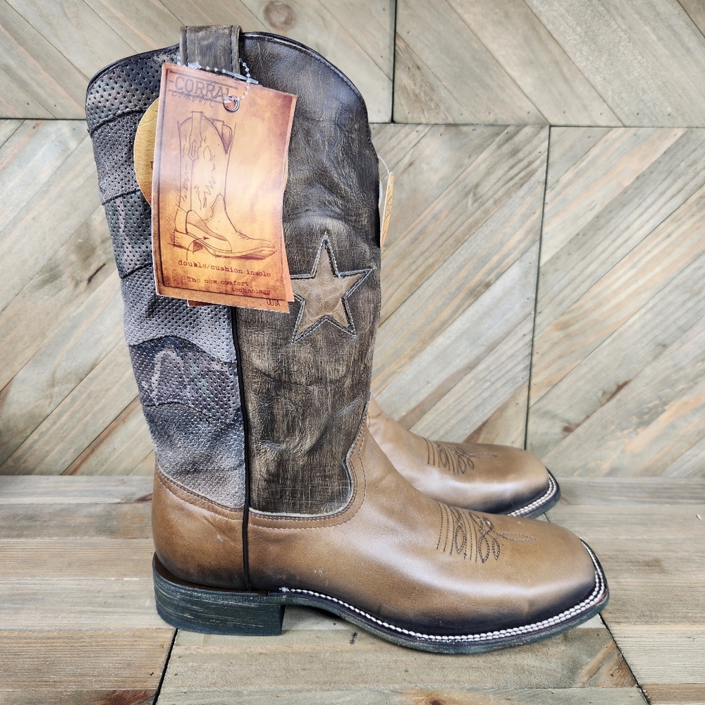 Corral Boots Mens Brown Star Inlay Square Toe Western Boots Size 11 D A3764